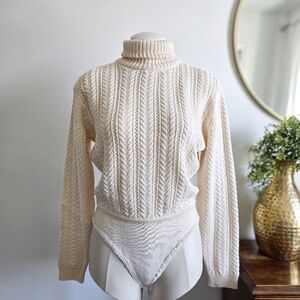 Rare 90's DKNY Wool Cream Sweater Luxury Long Sleeve Knitted Bodysuit Jumpsuit S